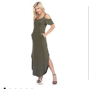 White Mark Maxi Dress Cold Shoulders, Olive Green, size 2X